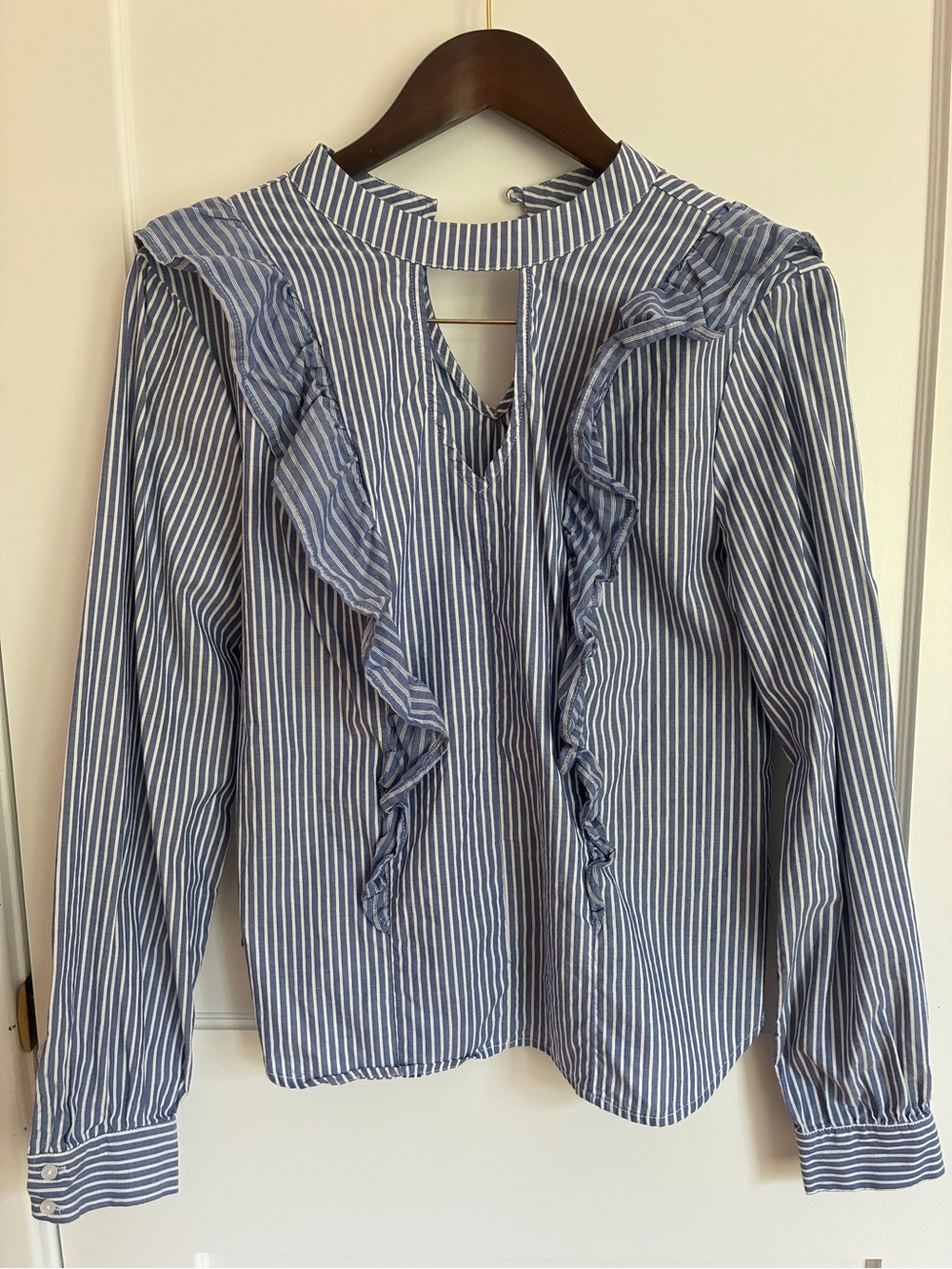 Mossimo Supply Co. Blue and White Striped Ruffle Blouse